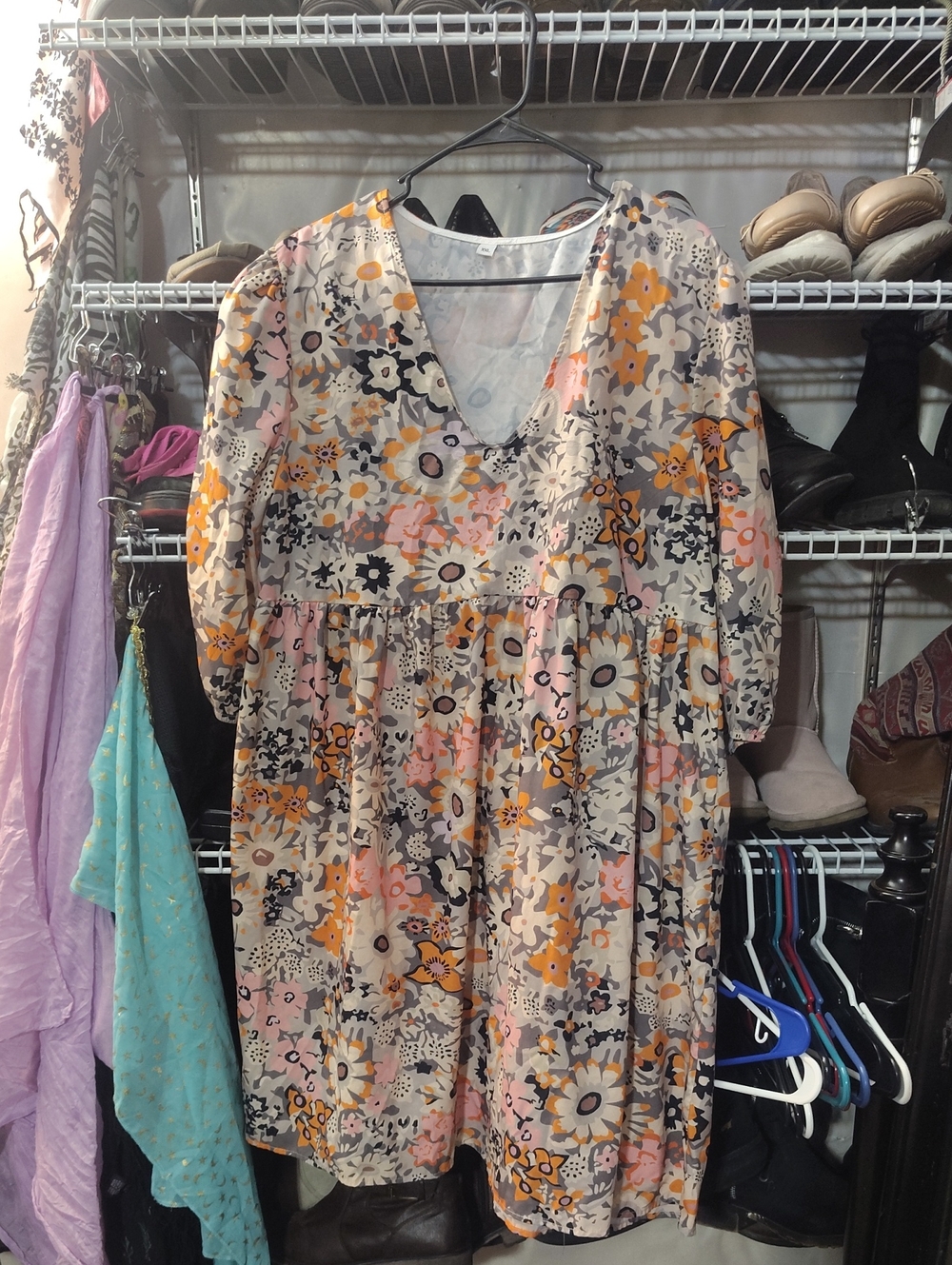 Floral V-Neck Babydoll Dress in Multicolor